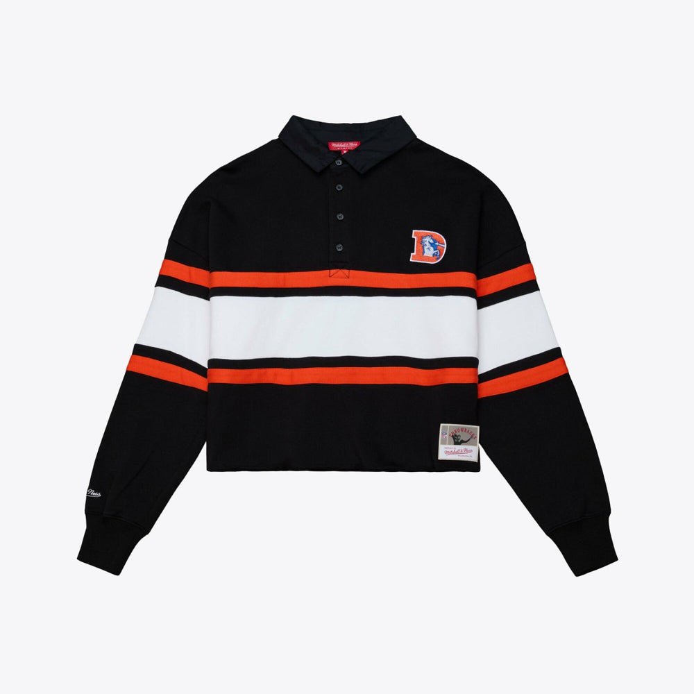 Mitchell & Ness Denver Broncos Women's Throwback Cropped Long Sleeve Rugby Polo Black
