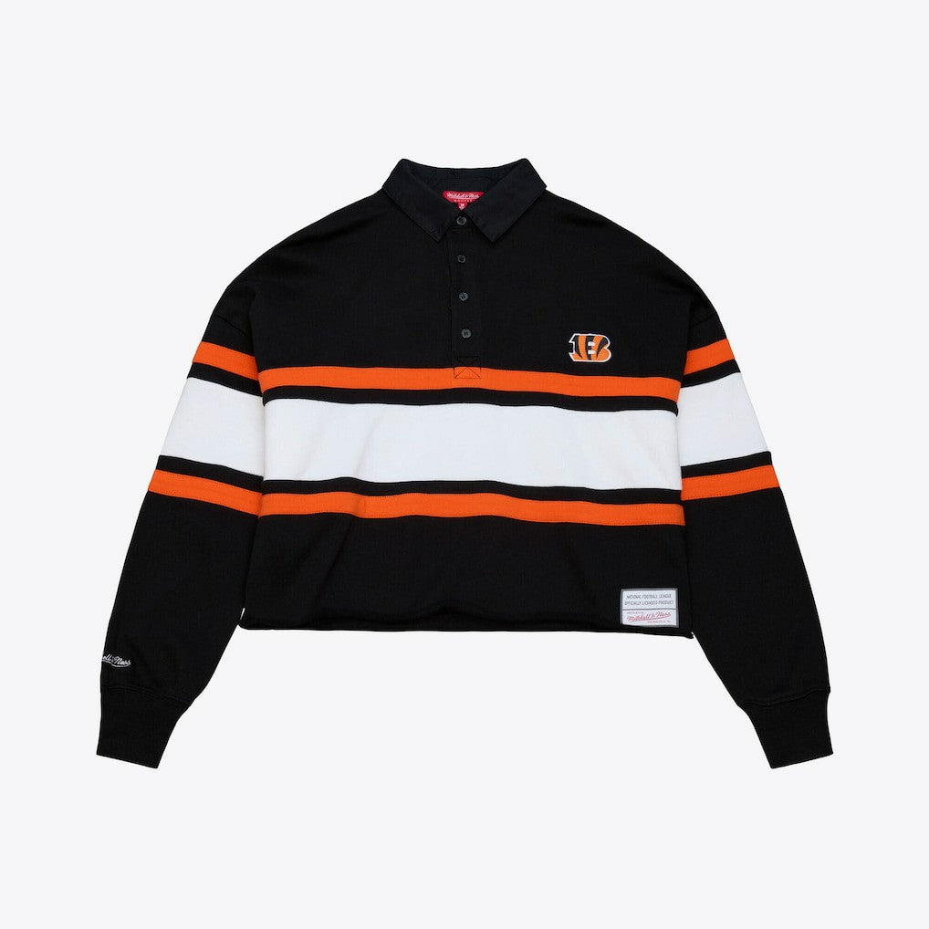 Mitchell & Ness Cincinnati Bengals Women's Cropped Long Sleeve Rugby Polo Black
