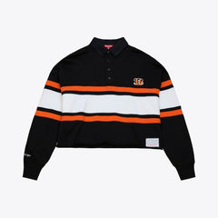 Mitchell & Ness Cincinnati Bengals Women's Cropped Long Sleeve Rugby Polo Black