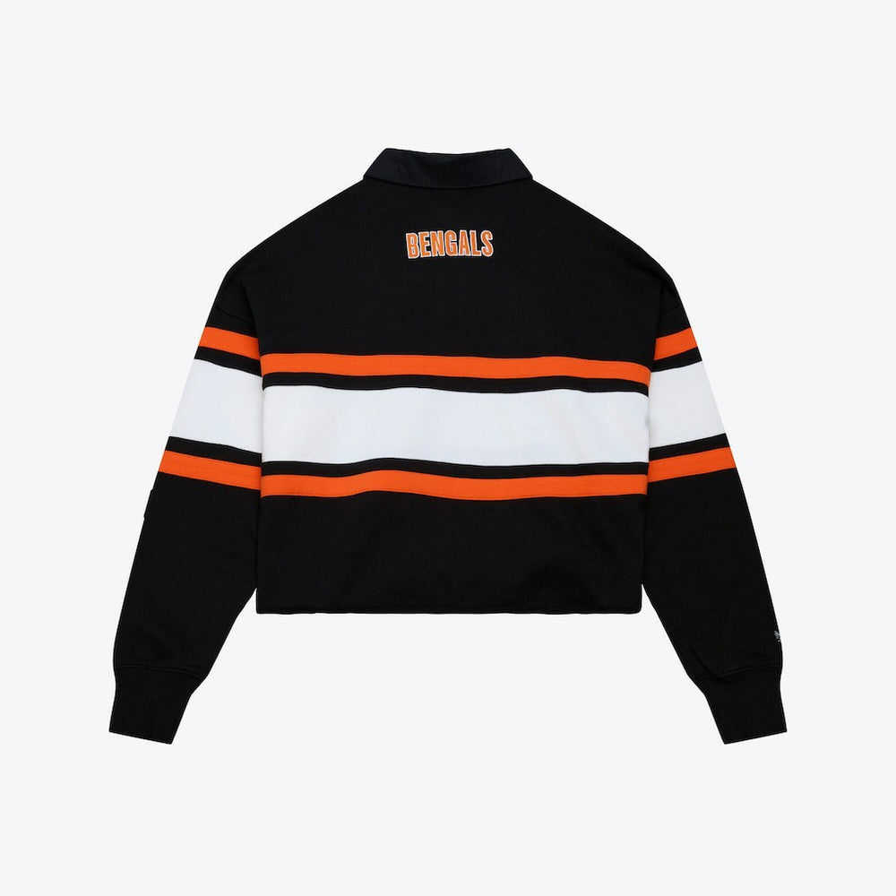 Mitchell & Ness Cincinnati Bengals Women's Cropped Long Sleeve Rugby Polo Black