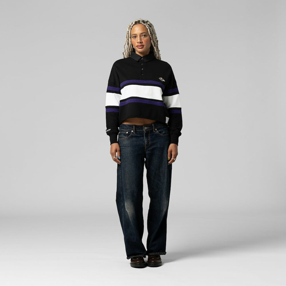 Mitchell & Ness Baltimore Ravens Women's Cropped Long Sleeve Rugby Polo Black
