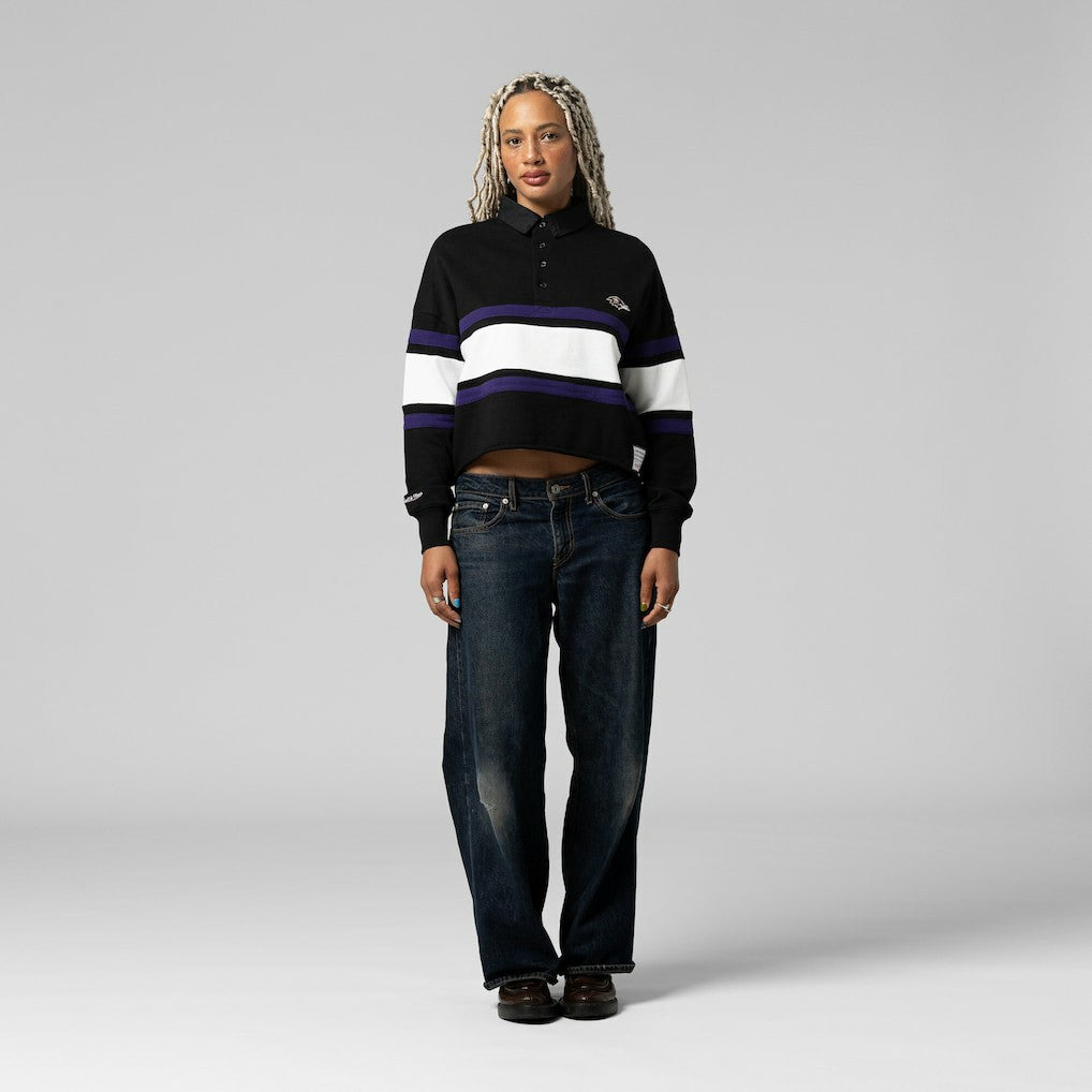 Mitchell & Ness Baltimore Ravens Women's Cropped Long Sleeve Rugby Polo Black
