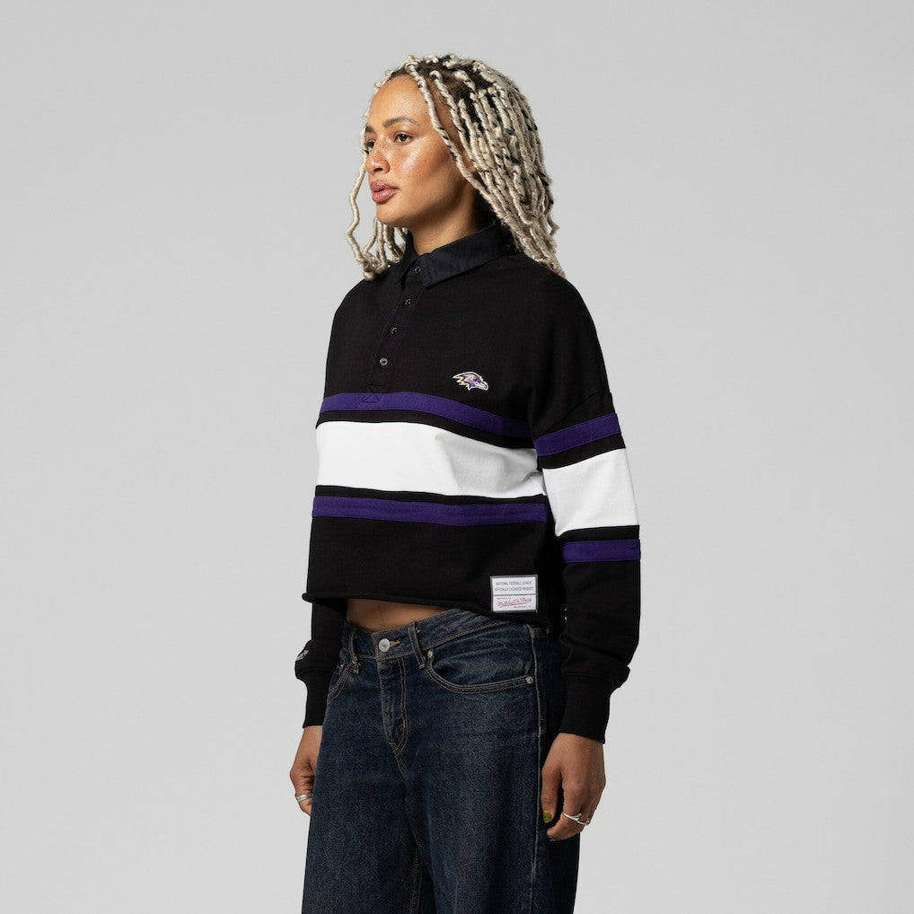 Mitchell & Ness Baltimore Ravens Women's Cropped Long Sleeve Rugby Polo Black