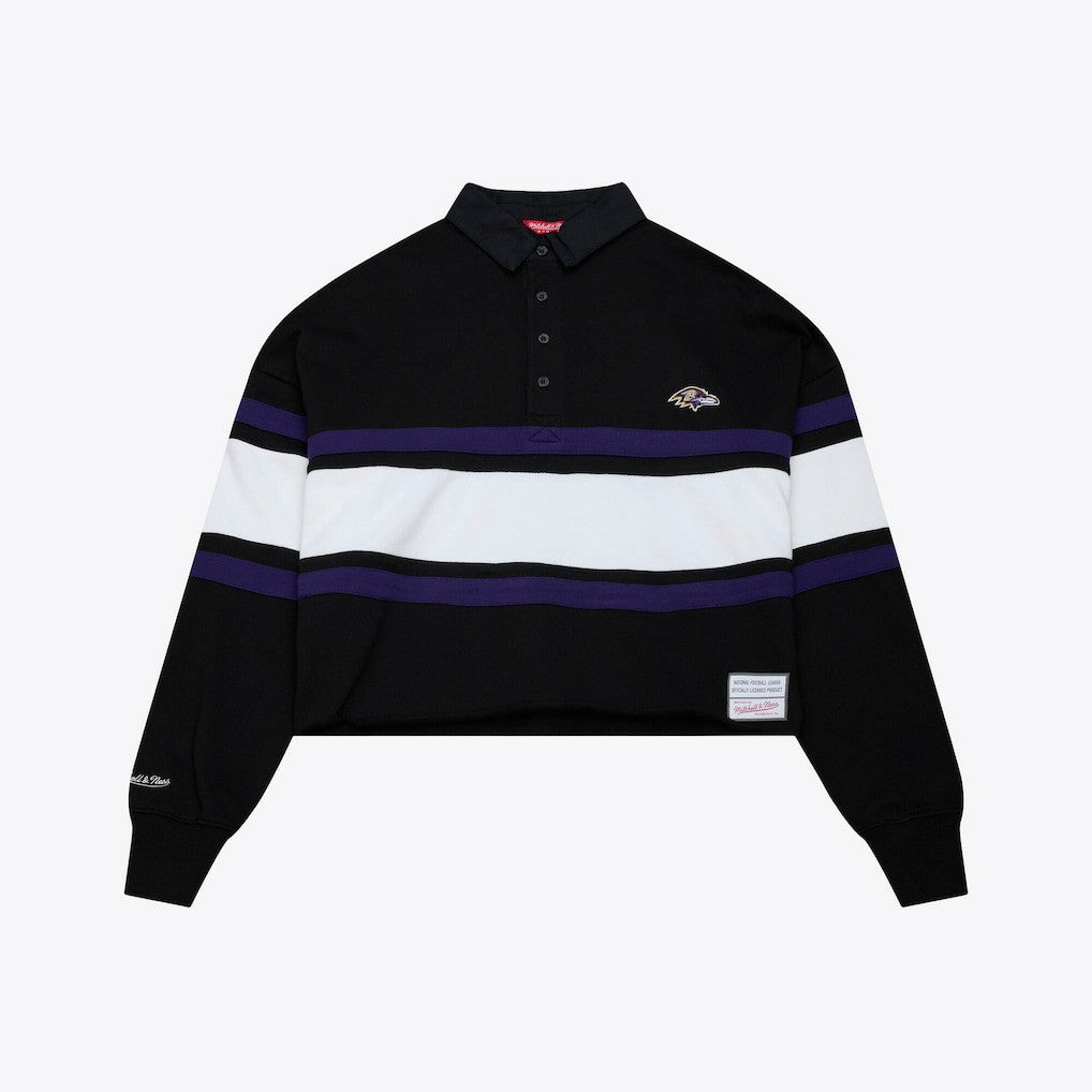 Mitchell & Ness Baltimore Ravens Women's Cropped Long Sleeve Rugby Polo Black