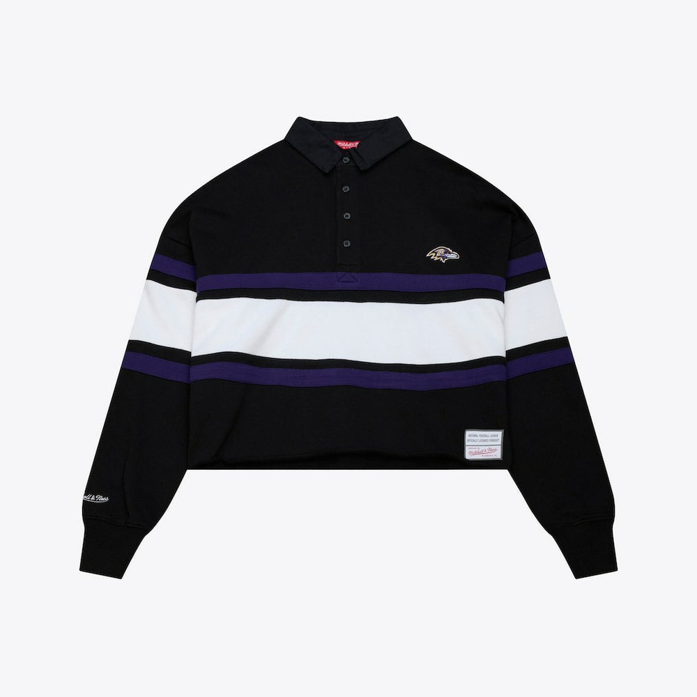 Mitchell & Ness Baltimore Ravens Women's Cropped Long Sleeve Rugby Polo Black
