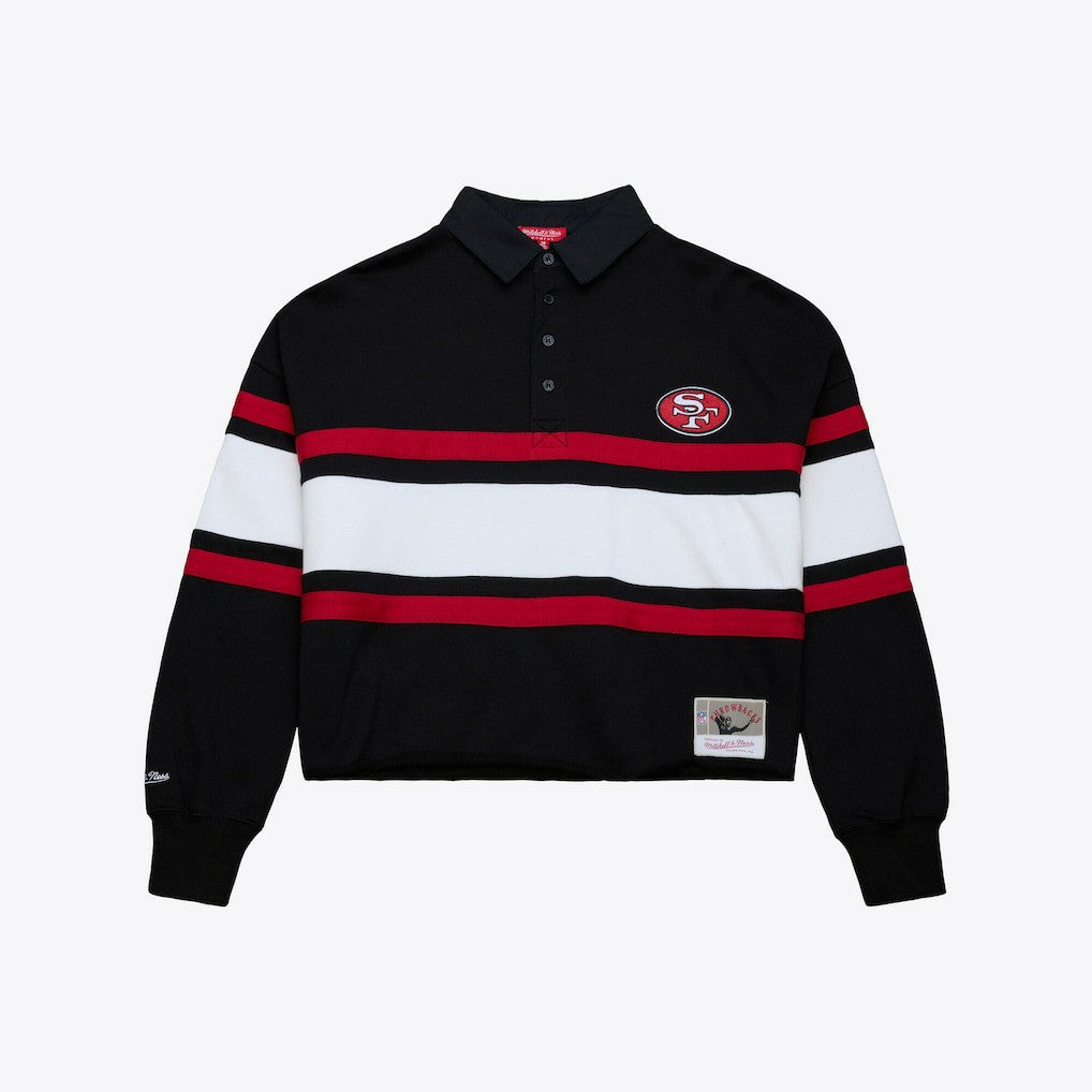 Mitchell & Ness San Francisco 49ers Women's Cropped Long Sleeve Rugby Polo Black