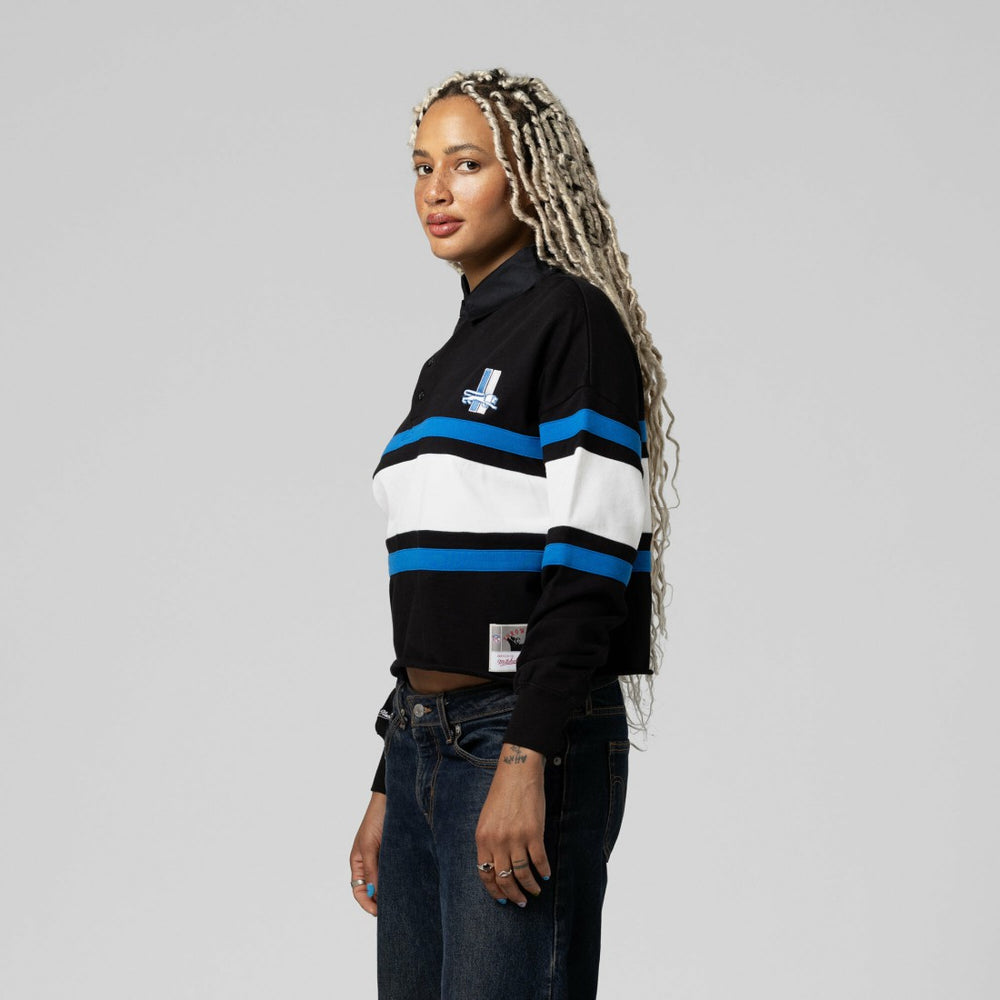 Mitchell & Ness Detroit Lions Women's Cropped Long Sleeve Rugby Polo Black