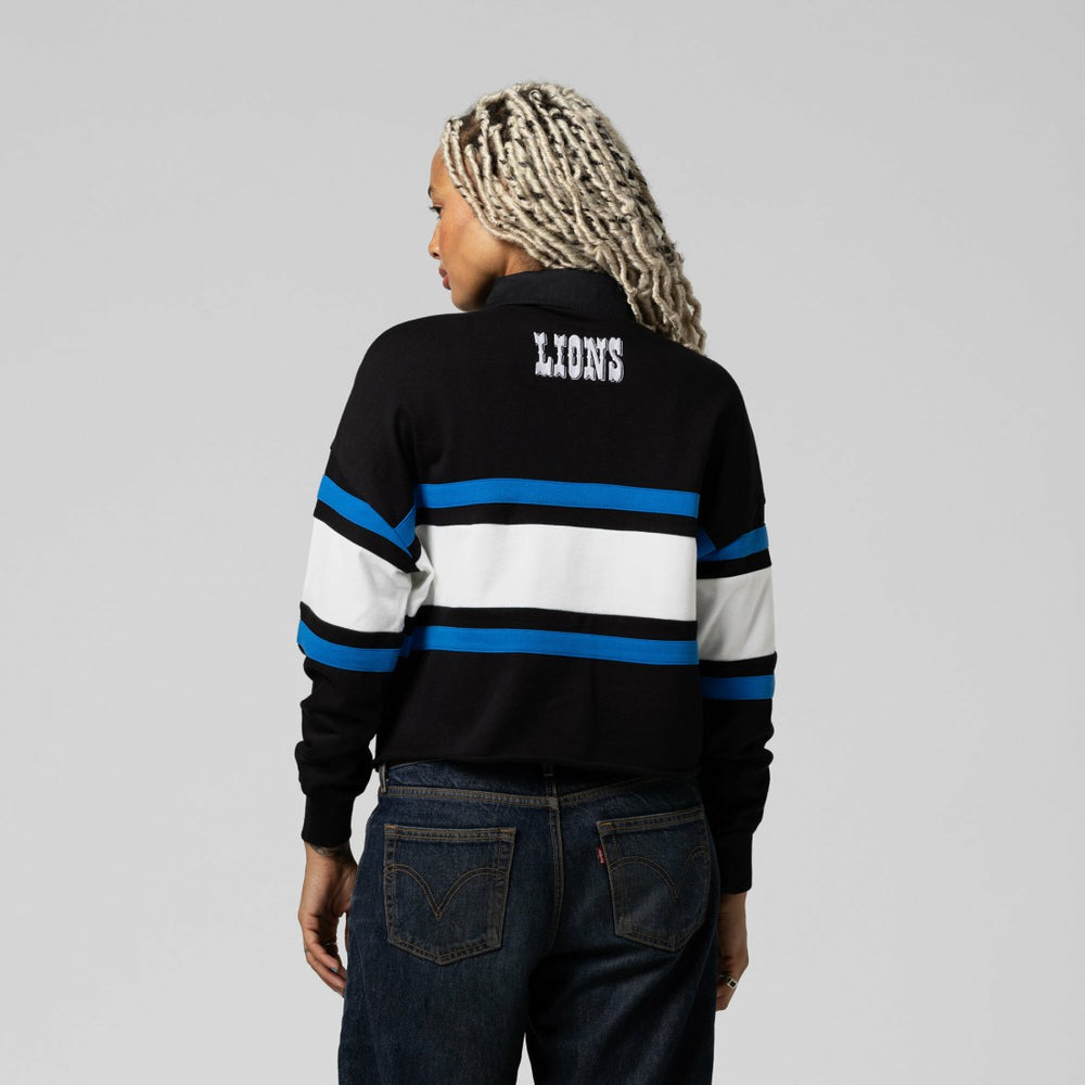 Mitchell & Ness Detroit Lions Women's Cropped Long Sleeve Rugby Polo Black