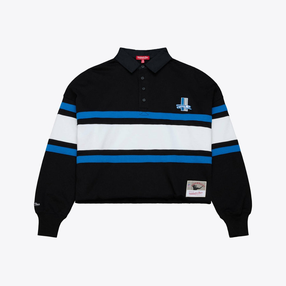 Mitchell & Ness Detroit Lions Women's Cropped Long Sleeve Rugby Polo Black
