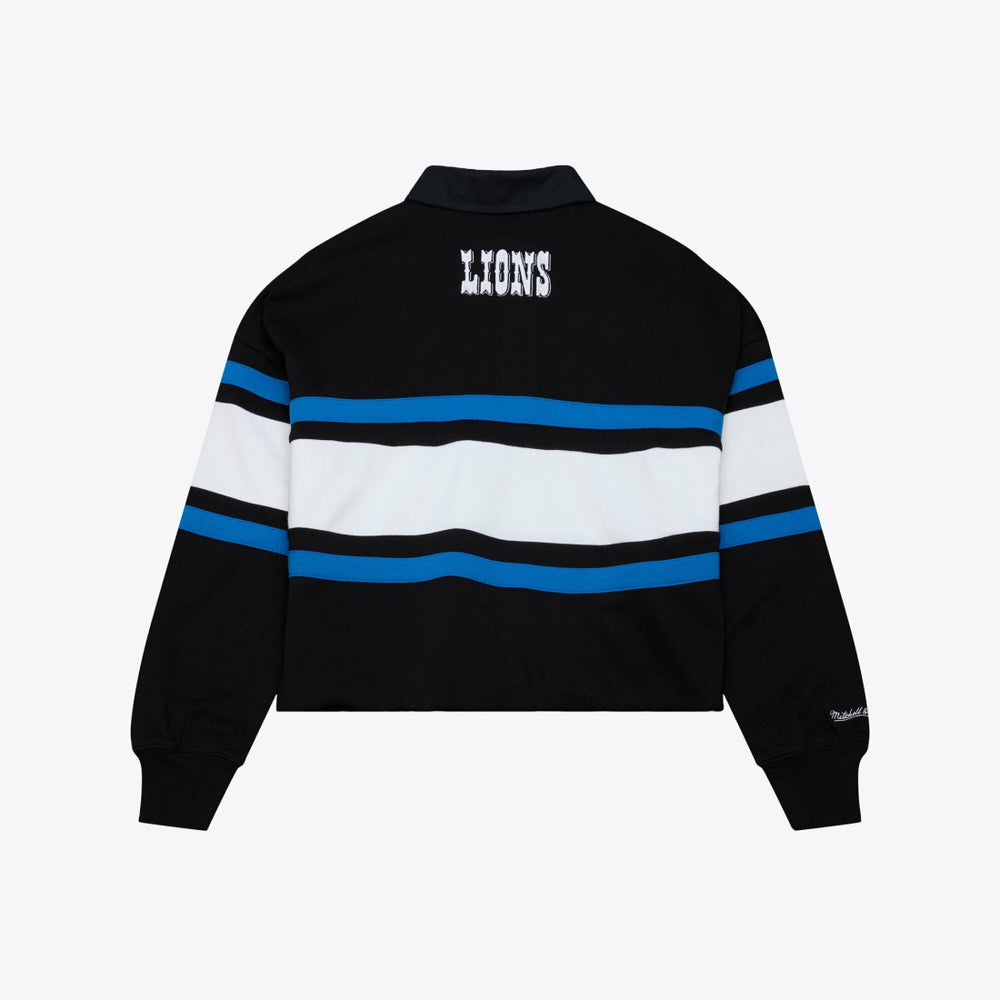 Mitchell & Ness Detroit Lions Women's Cropped Long Sleeve Rugby Polo Black