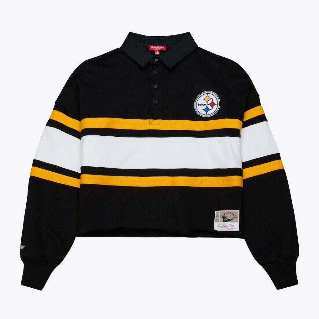 Mitchell & Ness Pittsburgh Steelers Women's Cropped Long Sleeve Rugby Polo Black