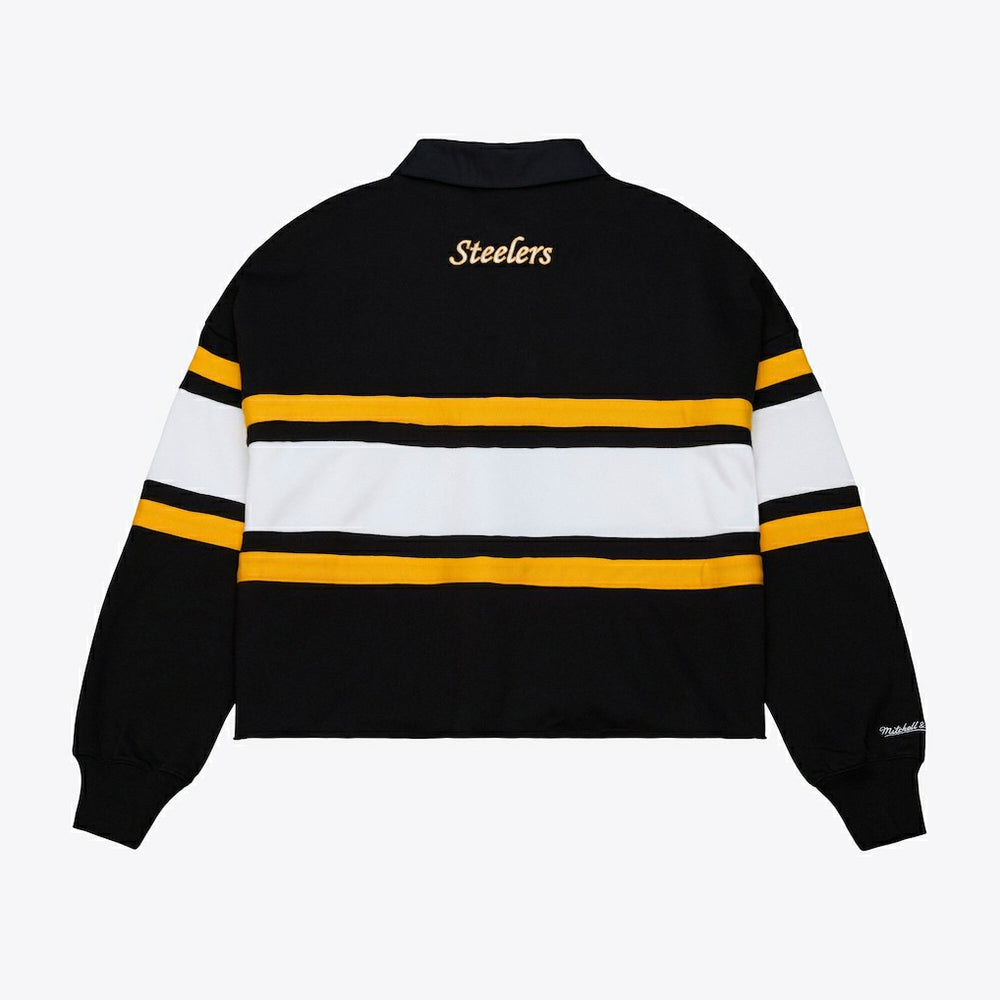 Mitchell & Ness Pittsburgh Steelers Women's Cropped Long Sleeve Rugby Polo Black