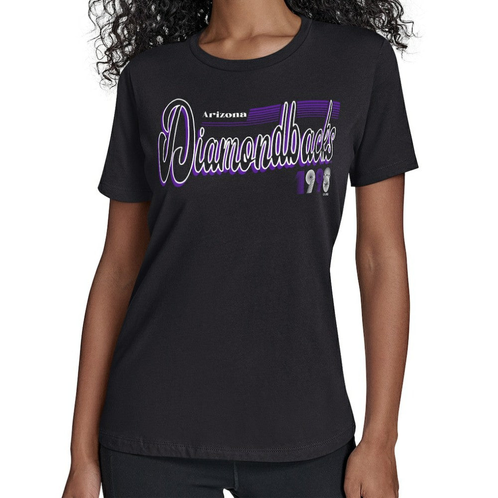 Arizona Diamondbacks Starter Women's Groovy Script Team Fitted T-Shirt - Black - MLB Online