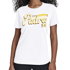 San Diego Padres Starter Women's Groovy Script Team Fitted T-Shirt - White - MLB Sale