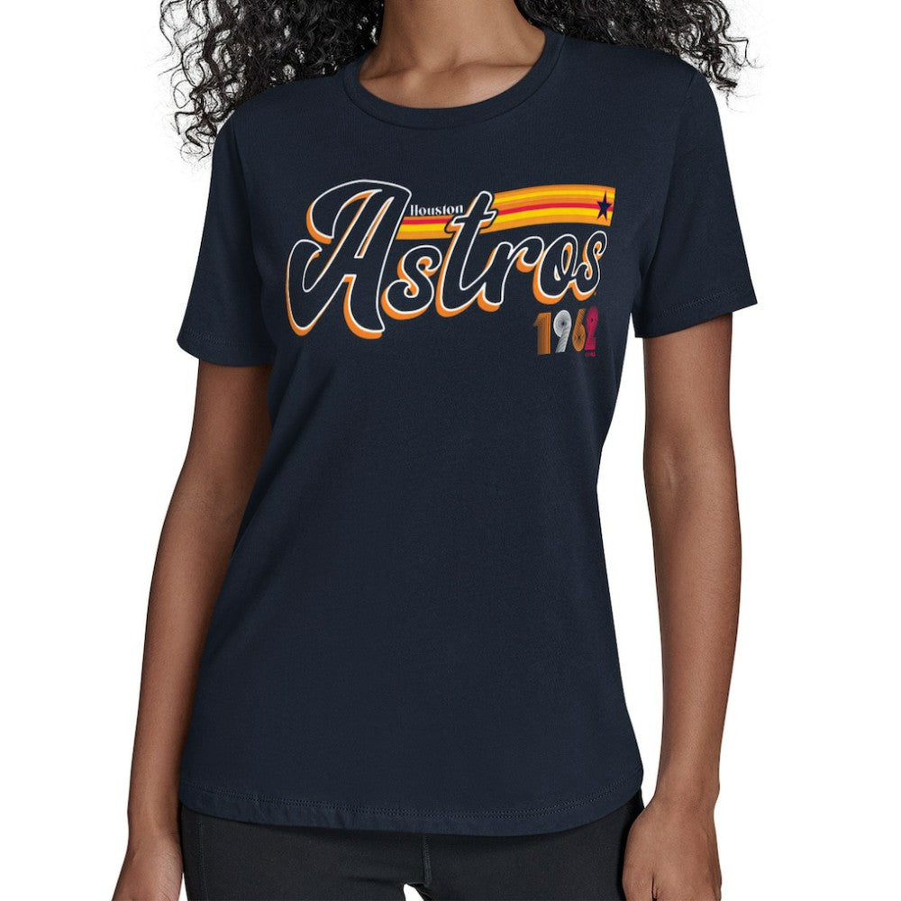 Houston Astros Starter Women's Groovy Script Team Fitted T-Shirt - Navy - MLB on Sale