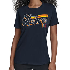Houston Astros Starter Women's Groovy Script Team Fitted T-Shirt - Navy - MLB on Sale