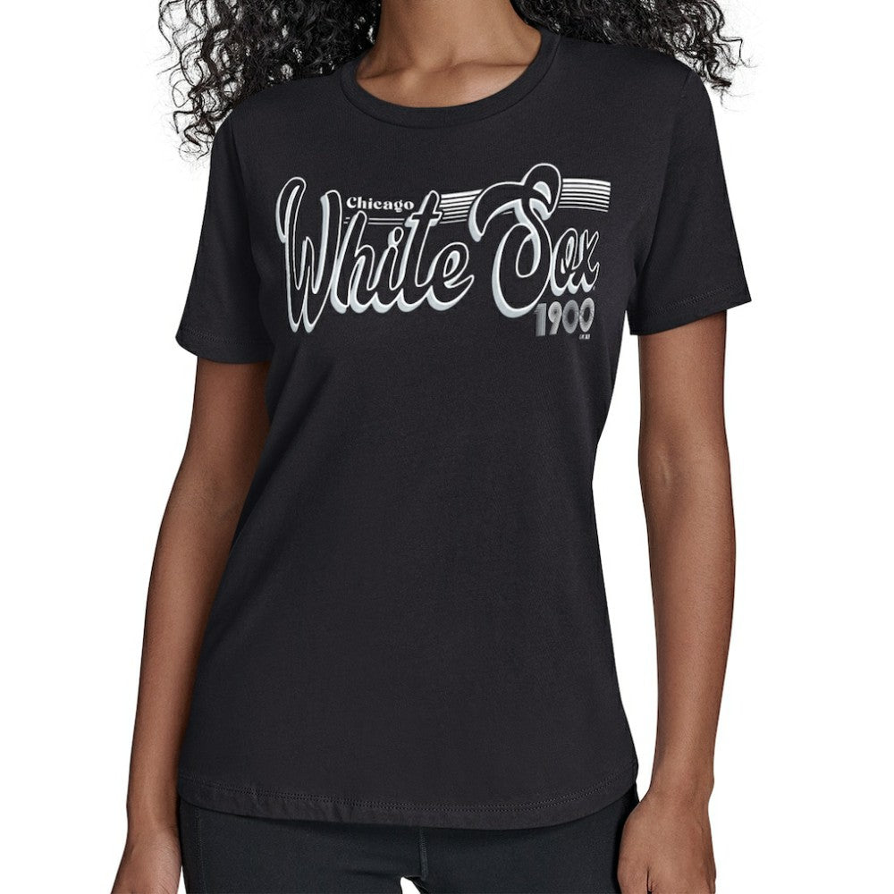 Chicago White Sox Starter Women's Groovy Script Team Fitted T-Shirt - Black - MLB on Sale