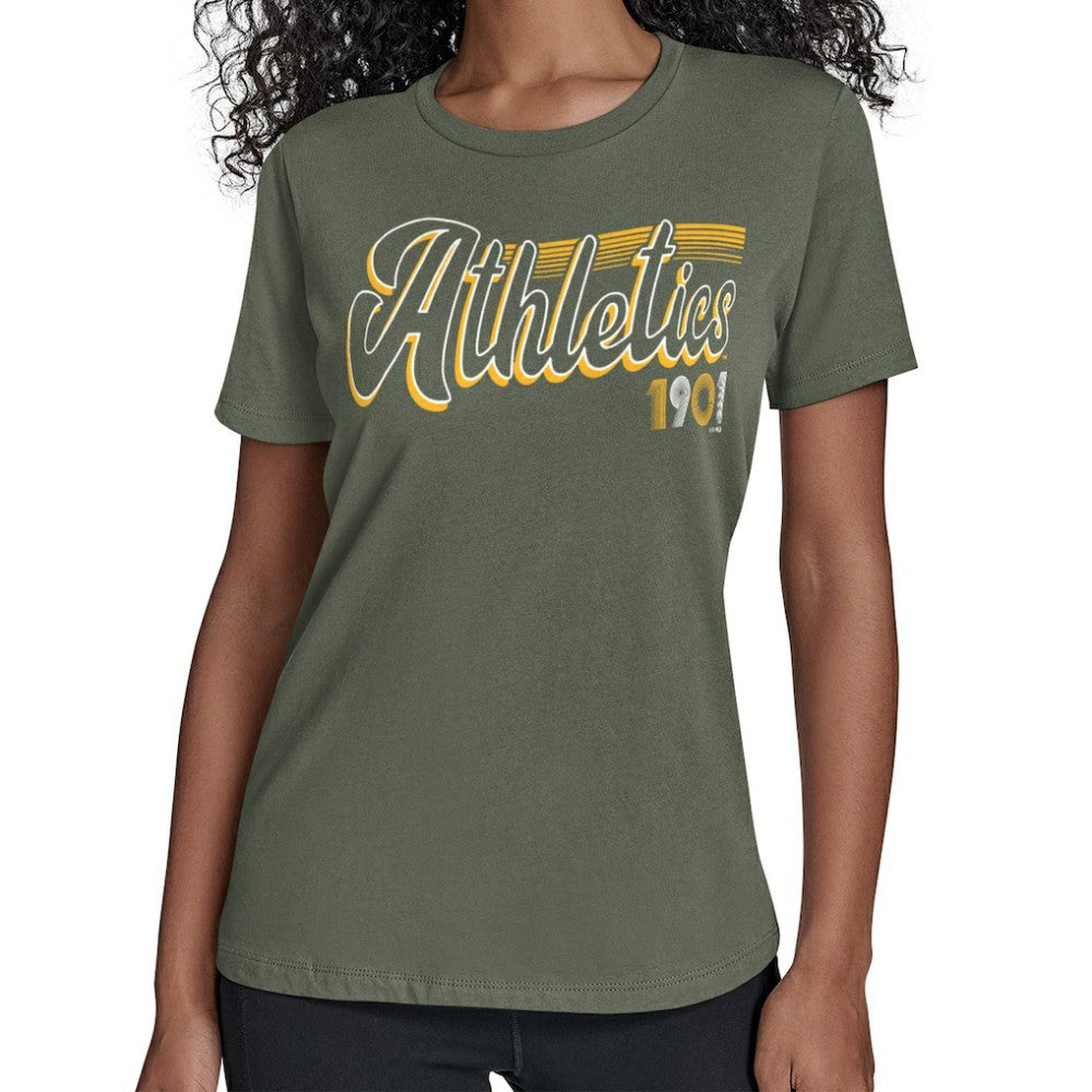 Athletics Starter Women's Groovy Script Team Fitted T-Shirt - Green - MLB Sale