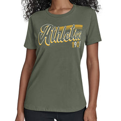 Athletics Starter Women's Groovy Script Team Fitted T-Shirt - Green - MLB Sale
