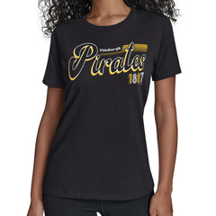 Pittsburgh Pirates Starter Women's Groovy Script Team Fitted T-Shirt - Black - MLB on Sale
