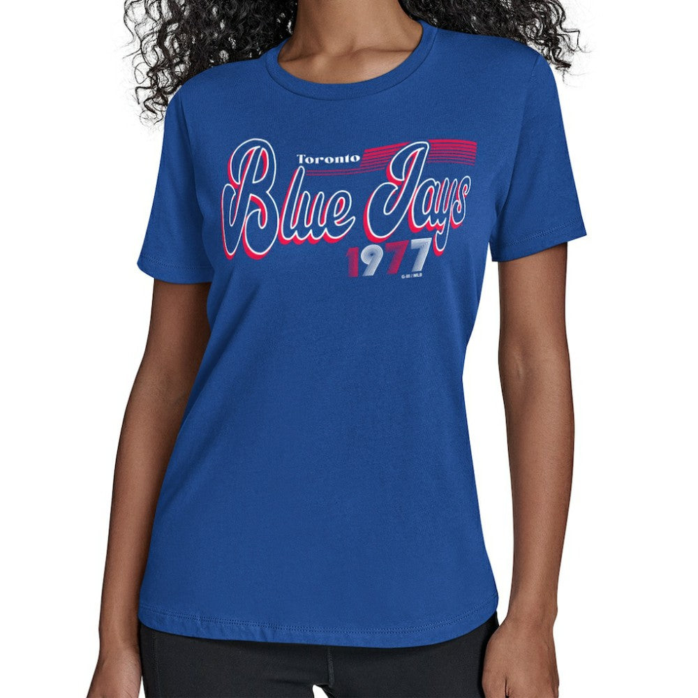 Toronto Blue Jays Starter Women's Groovy Script Team Fitted T-Shirt - Royal - MLB on Sale