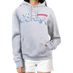 Atlanta Braves Starter Women's Groovy Script Team Fleece Pullover Hoodie - Gray - MLB Lifestyle