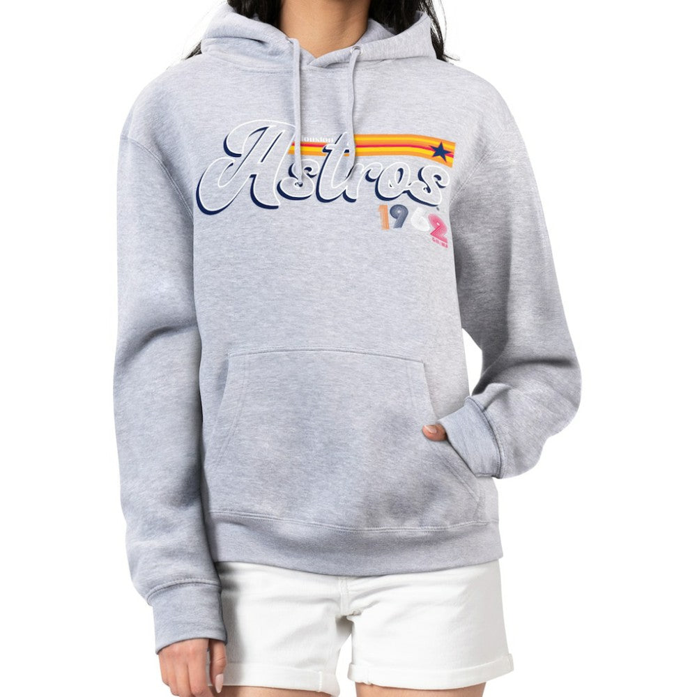 Houston Astros Starter Women's Groovy Script Team Fleece Pullover Hoodie - Gray - MLB Online