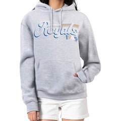 Kansas City Royals Starter Women's Groovy Script Team Fleece Pullover Hoodie - Gray - MLB Sale