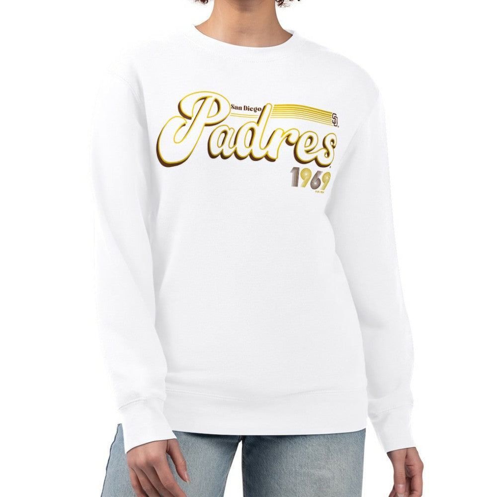 San Diego Padres Starter Women's Groovy Script Team Fleece Pullover Sweatshirt - White - MLB Online