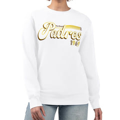 San Diego Padres Starter Women's Groovy Script Team Fleece Pullover Sweatshirt - White - MLB Online