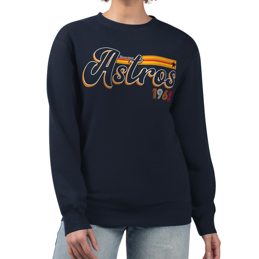 Houston Astros Starter Women's Groovy Script Team Fleece Pullover Sweatshirt - Navy - MLB Lifestyle
