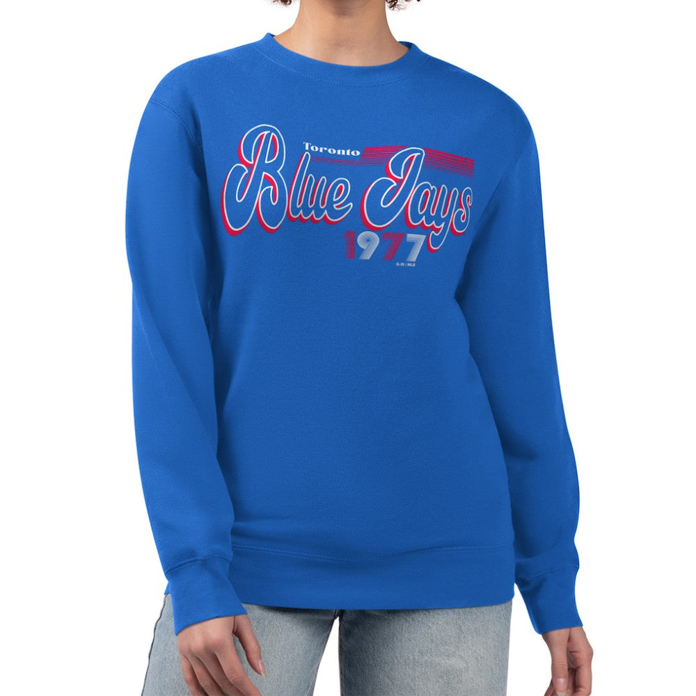 Toronto Blue Jays Starter Women's Groovy Script Team Fleece Pullover Sweatshirt - Royal - MLB Lifestyle