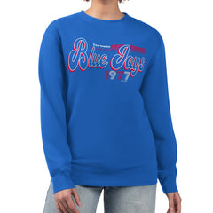 Toronto Blue Jays Starter Women's Groovy Script Team Fleece Pullover Sweatshirt - Royal - MLB Lifestyle