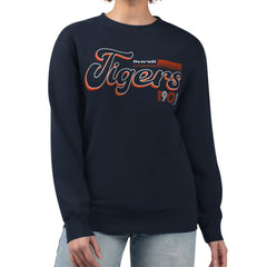 Detroit Tigers Starter Women's Groovy Script Team Fleece Pullover Sweatshirt - Navy - MLB Sale