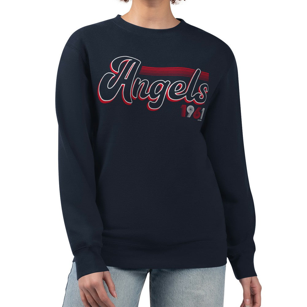 Los Angeles Angels Starter Women's Groovy Script Team Fleece Pullover Sweatshirt - Navy - MLB Lifestyle