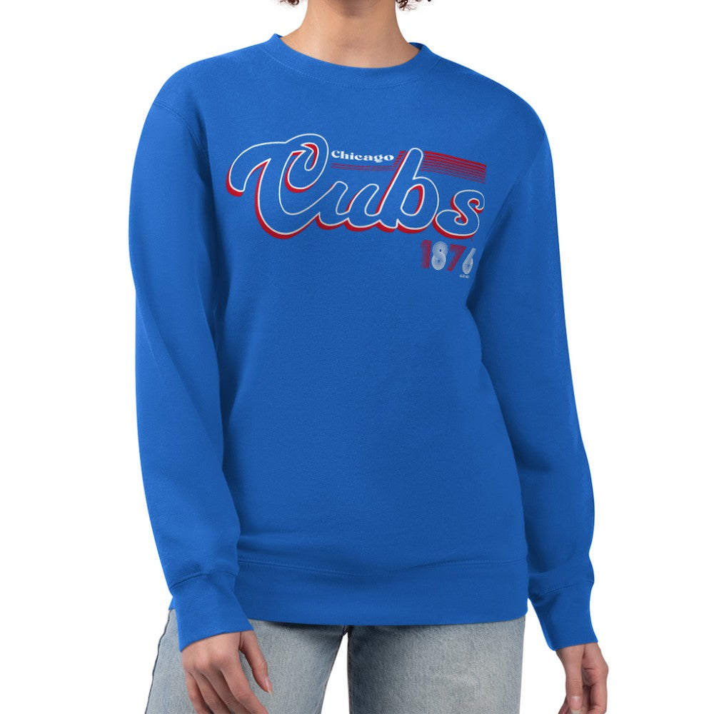 Chicago Cubs Starter Women's Groovy Script Team Fleece Pullover Sweatshirt - Royal - MLB Online