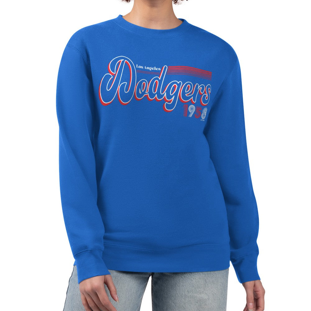 Los Angeles Dodgers Starter Women's Groovy Script Team Fleece Pullover Sweatshirt - Royal - MLB Discount