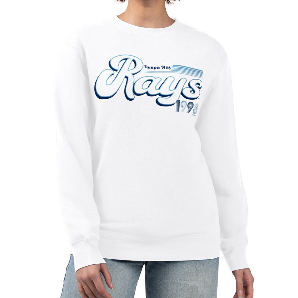 Tampa Bay Rays Starter Women's Groovy Script Team Fleece Pullover Sweatshirt - White - MLB Lifestyle