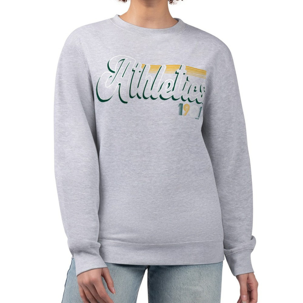Athletics Starter Women's Groovy Script Team Fleece Pullover Sweatshirt - Gray - MLB Sale