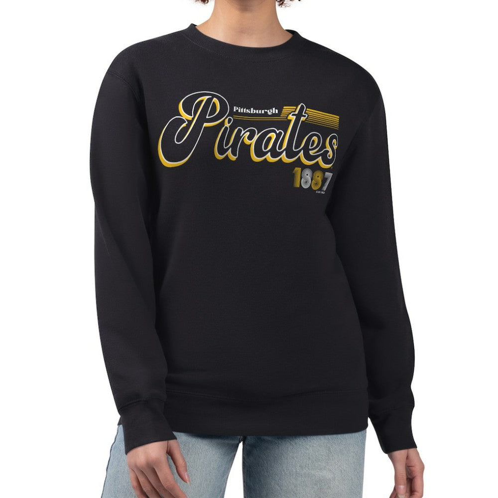 Pittsburgh Pirates Starter Women's Groovy Script Team Fleece Pullover Sweatshirt - Black - MLB Discount