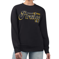 Pittsburgh Pirates Starter Women's Groovy Script Team Fleece Pullover Sweatshirt - Black - MLB Discount