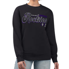 Colorado Rockies Starter Women's Groovy Script Team Fleece Pullover Sweatshirt - Black - MLB Sale