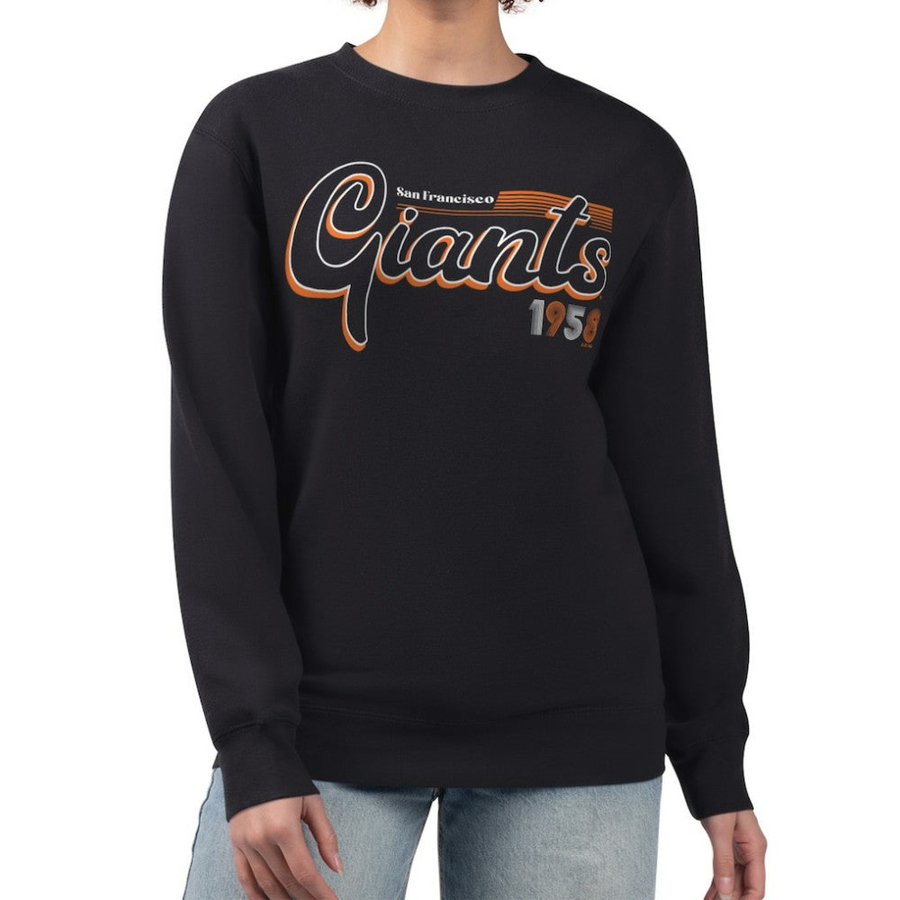 San Francisco Giants Starter Women's Groovy Script Team Fleece Pullover Sweatshirt - Black - MLB Sale