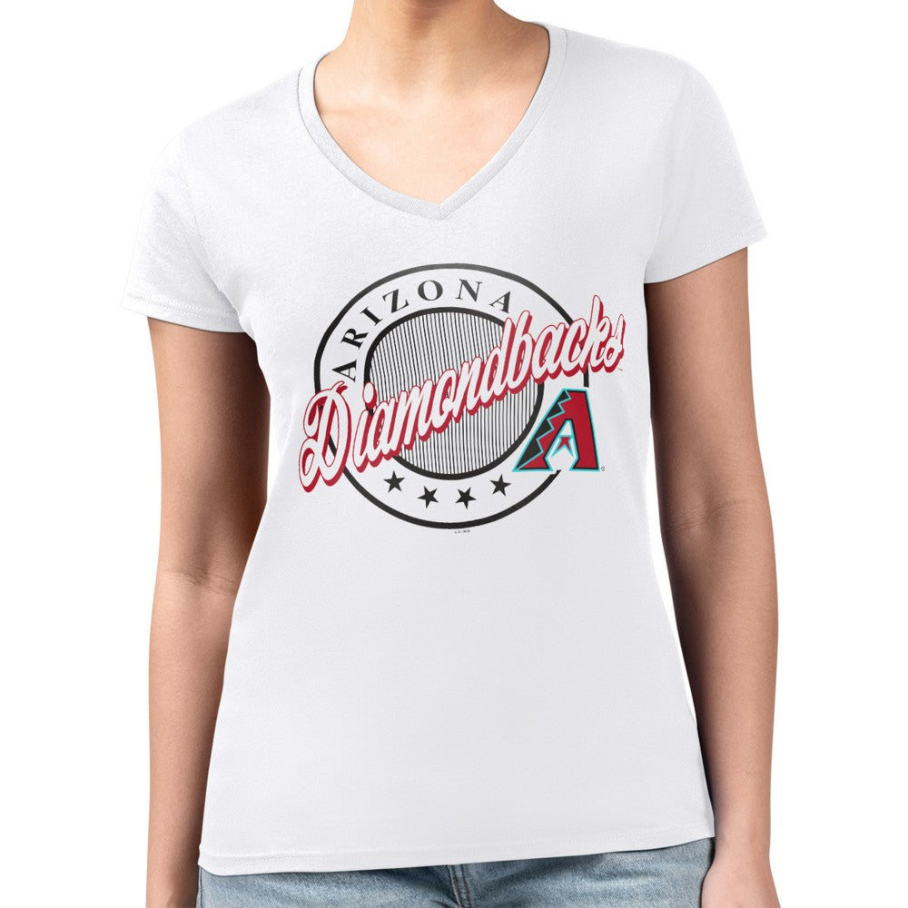 Arizona Diamondbacks G-III 4Her by Carl Banks Women's Super-Slim Fit Lightweight Pinstripe Circle V-Neck T-Shirt - White - MLB on Sale