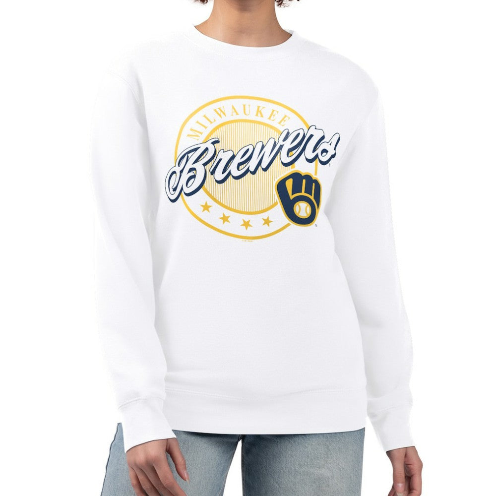 Milwaukee Brewers G-III 4Her by Carl Banks Women's Pinstripe Circle Team Fleece Pullover Sweatshirt - White - MLB Online