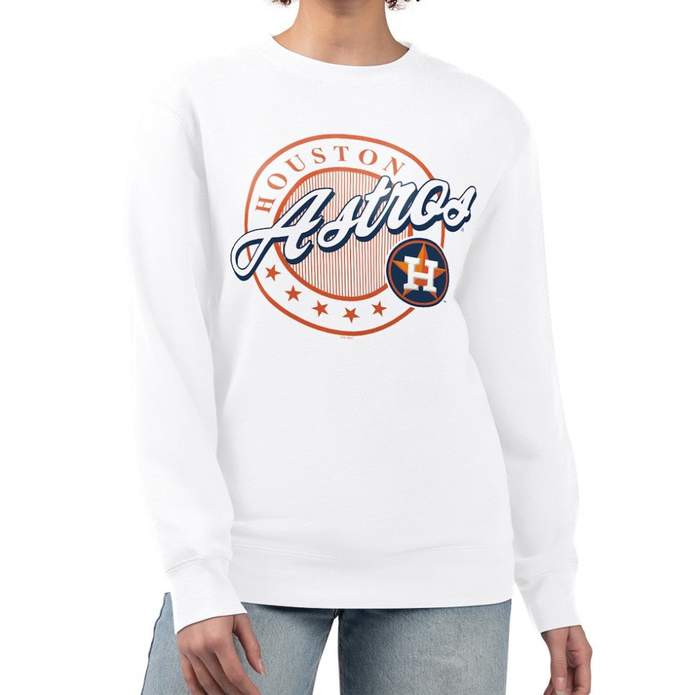 Houston Astros G-III 4Her by Carl Banks Women's Pinstripe Circle Team Fleece Pullover Sweatshirt - White - MLB Sale