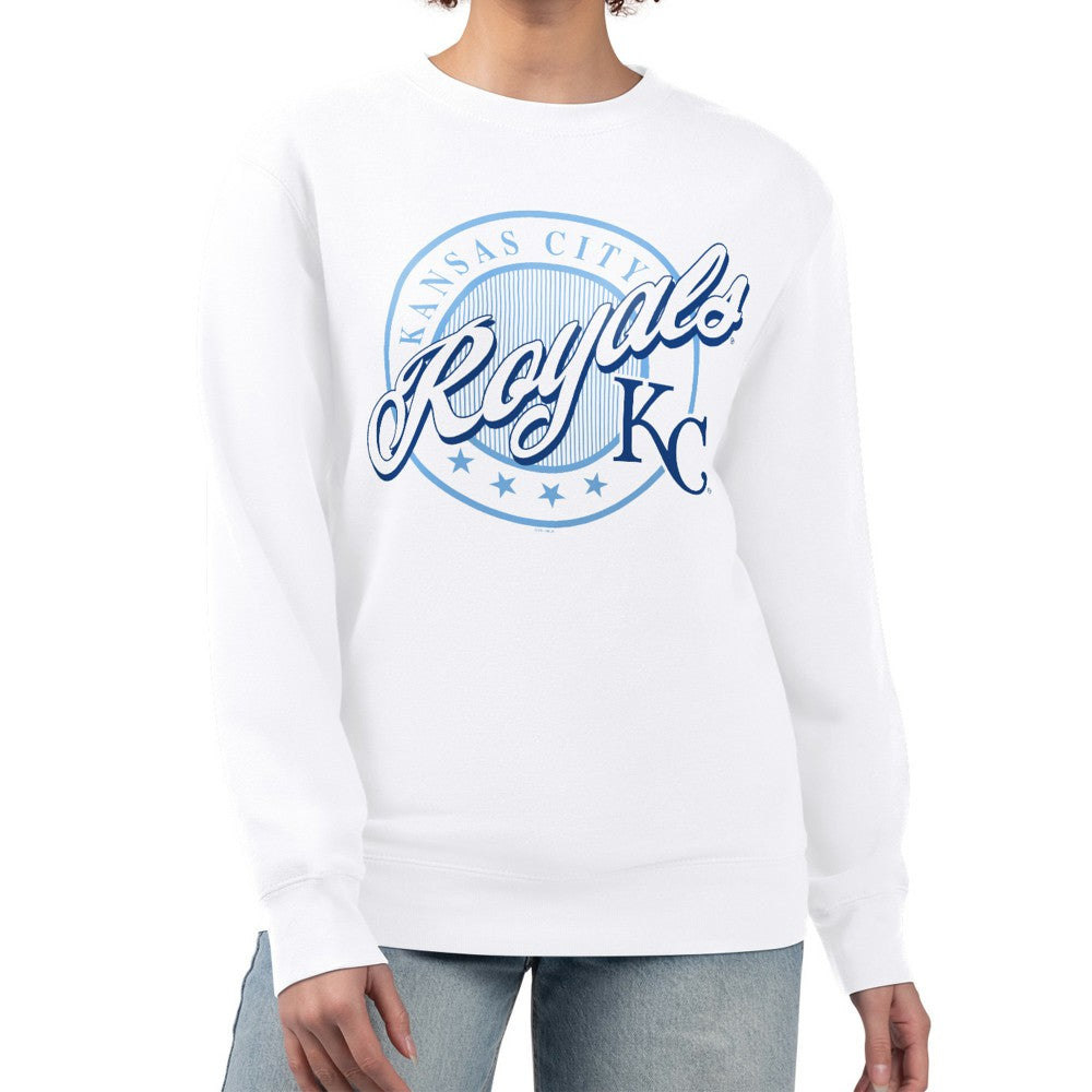 Kansas City Royals G-III 4Her by Carl Banks Women's Pinstripe Circle Team Fleece Pullover Sweatshirt - White - MLB on Sale
