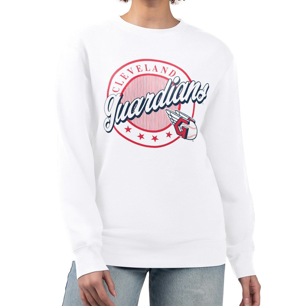 Cleveland Guardians G-III 4Her by Carl Banks Women's Pinstripe Circle Team Fleece Pullover Sweatshirt - White - MLB Sale