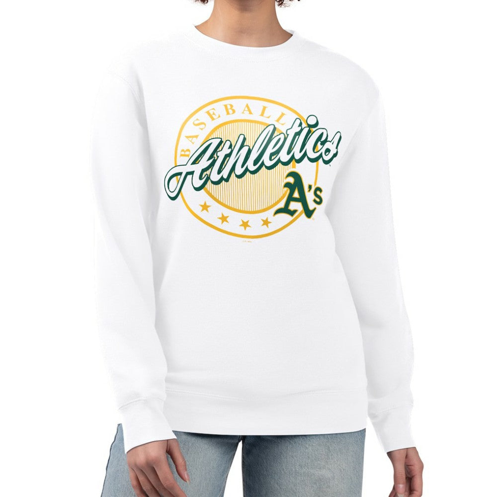 Athletics G-III 4Her by Carl Banks Women's Pinstripe Circle Team Fleece Pullover Sweatshirt - White - MLB Sale