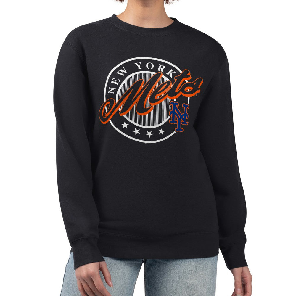 New York Mets G-III 4Her by Carl Banks Women's Pinstripe Circle Team Fleece Pullover Sweatshirt - Black - MLB Online